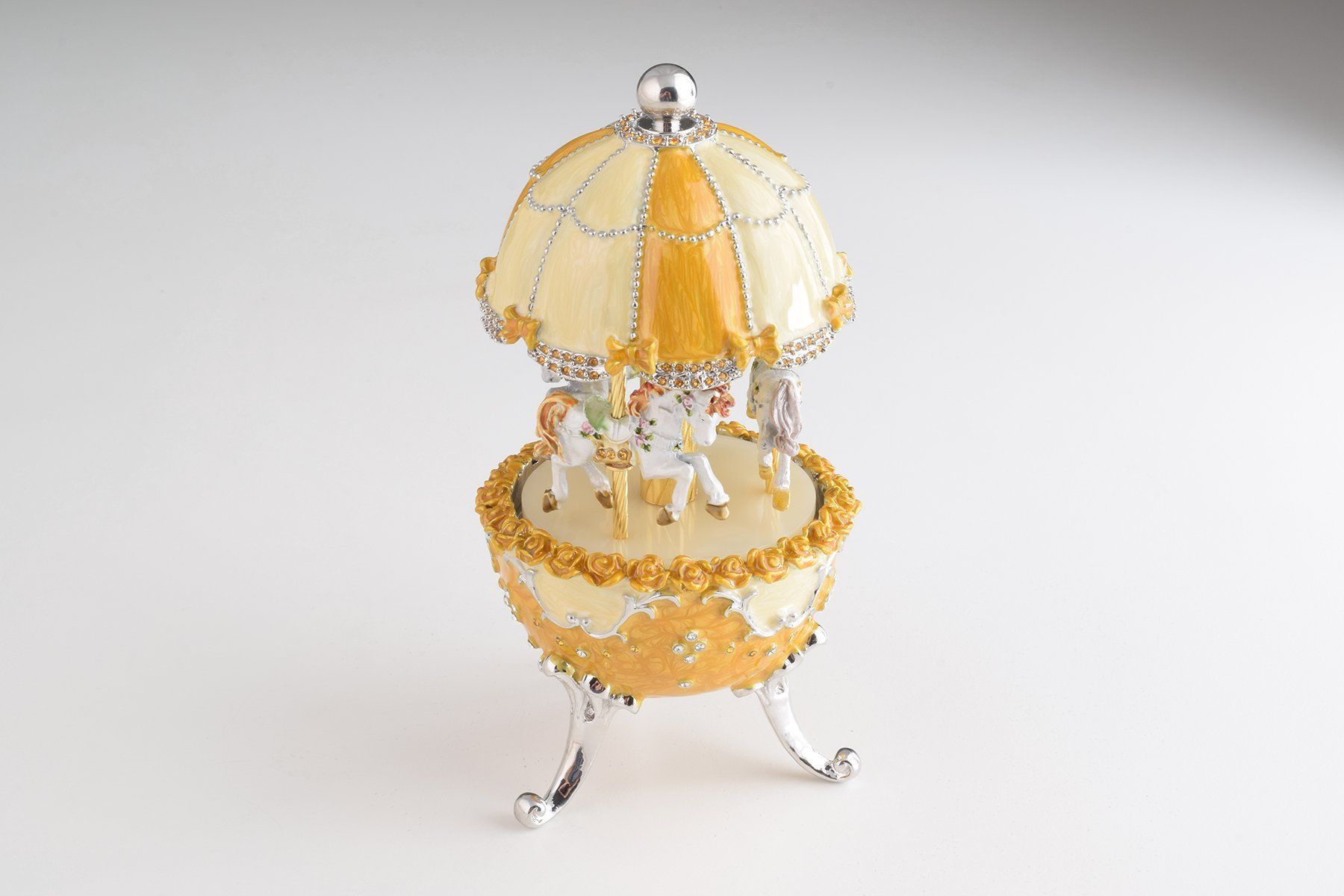 Keren Kopal Yellow Faberge Egg Carousel Wind up Music Box