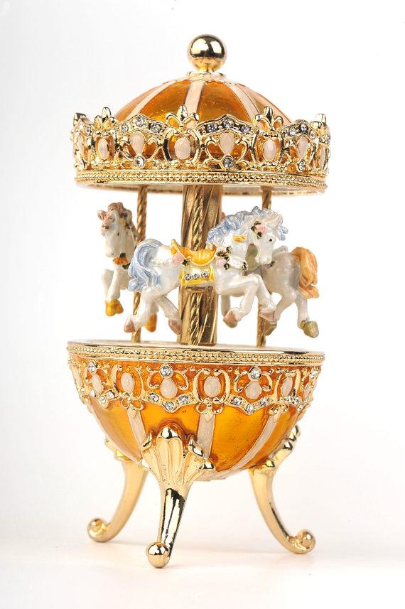 Keren Kopal Yellow Faberge Egg with Horse Carousel