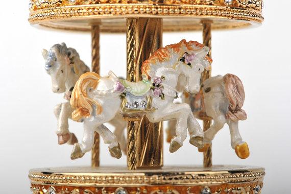 Keren Kopal Yellow Faberge Egg with Horse Carousel
