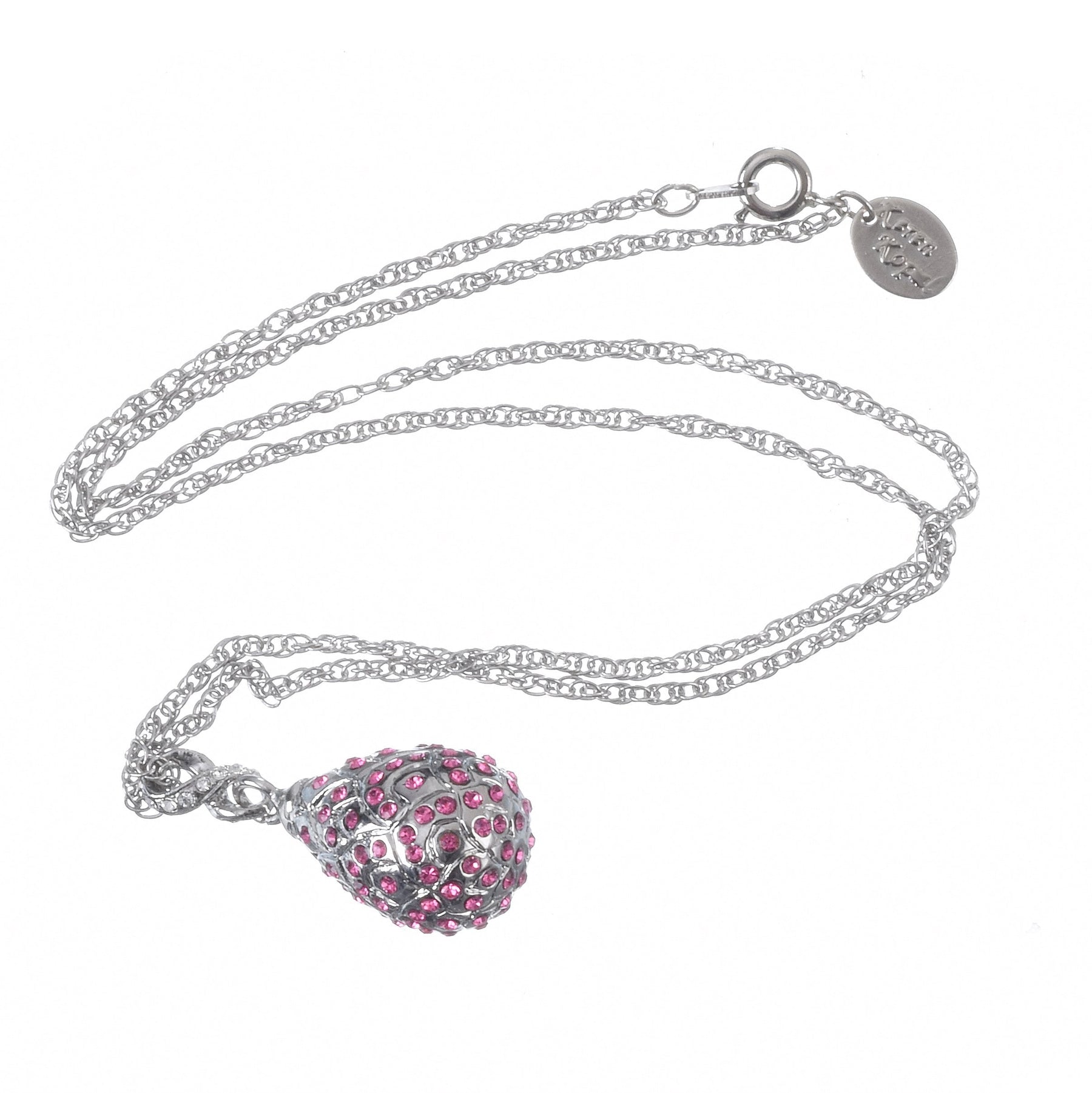 Keren Kopal Silver Egg with Pink Crystals Pendant Necklace
