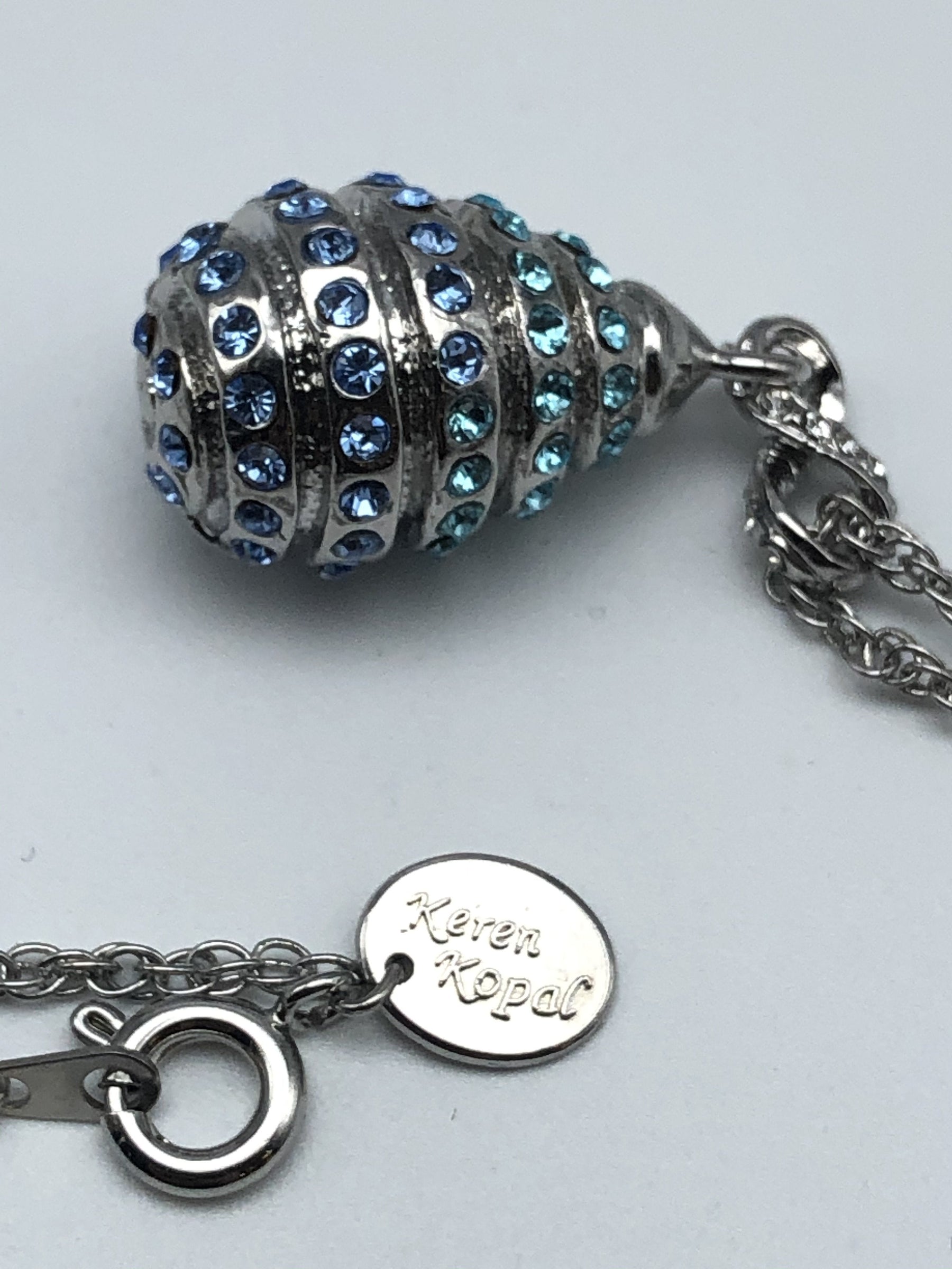 Keren Kopal Silver Egg with blue crystals Pendant Necklace