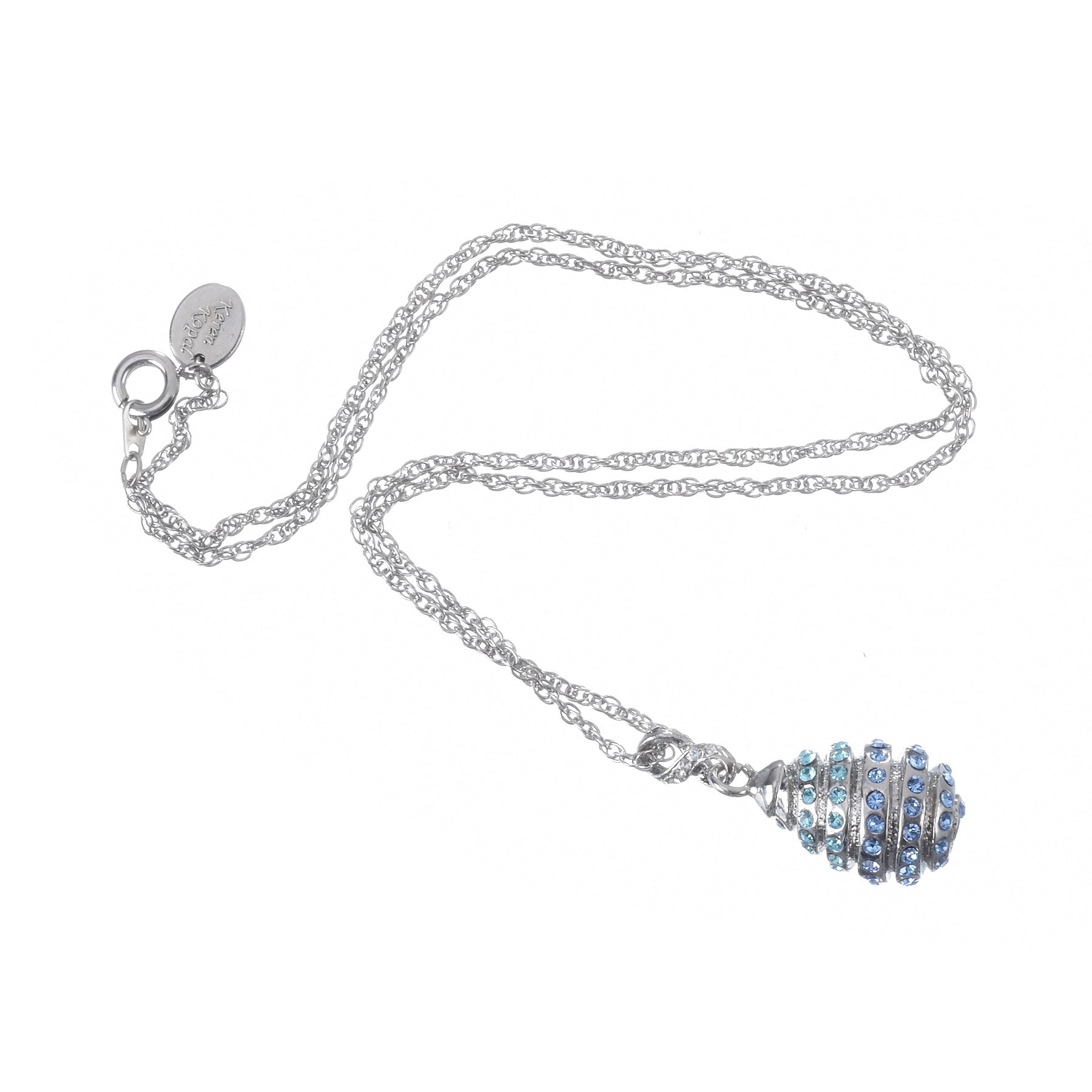 Keren Kopal Silver Egg with blue crystals Pendant Necklace