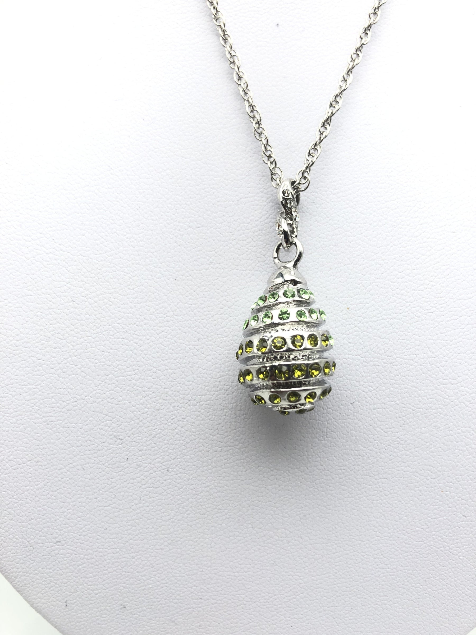 Keren Kopal Silver Egg with Green Crystals Pendant Necklace