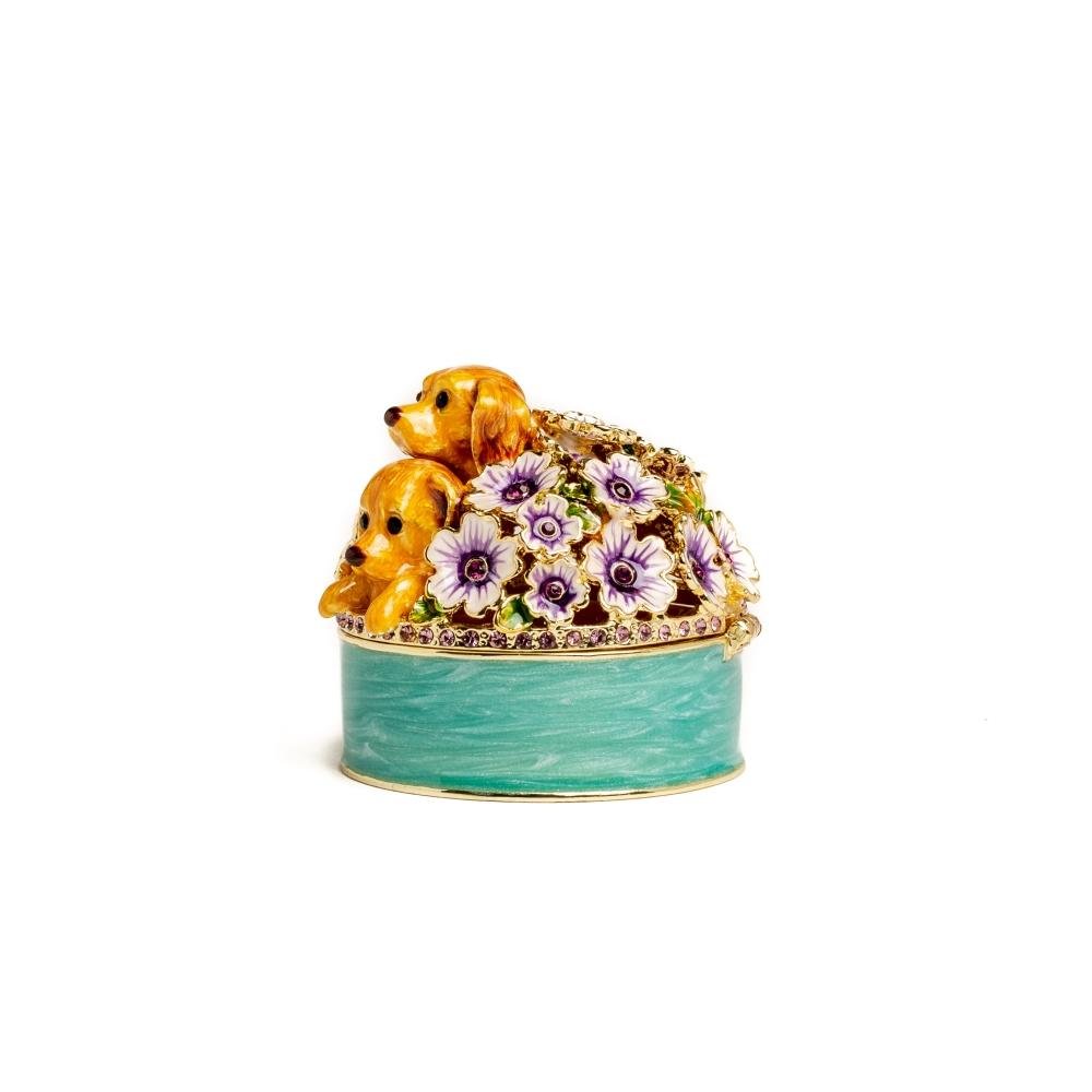 Keren Kopal Cute Puppies and Flowers Trinket Box