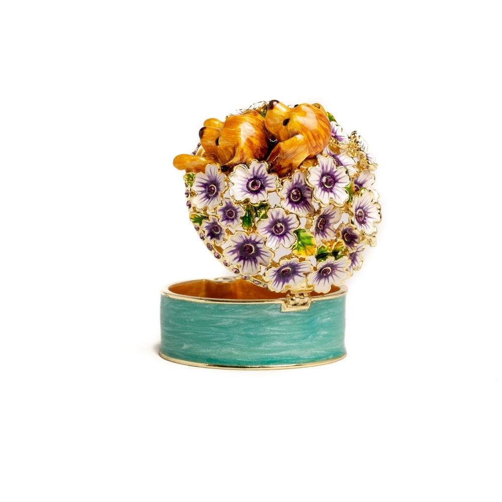 Keren Kopal Cute Puppies and Flowers Trinket Box