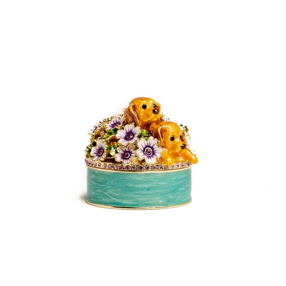 Keren Kopal Cute Puppies and Flowers Trinket Box