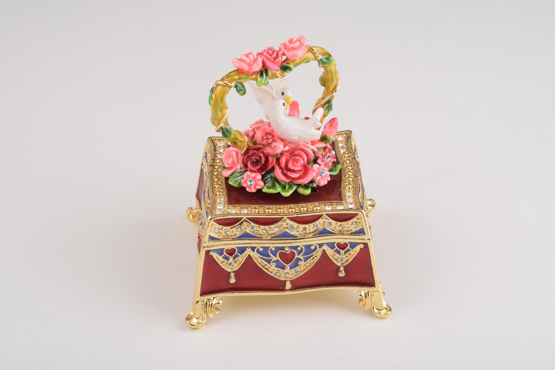 Keren Kopal Red Decorated Box with Roses and Two White Doves