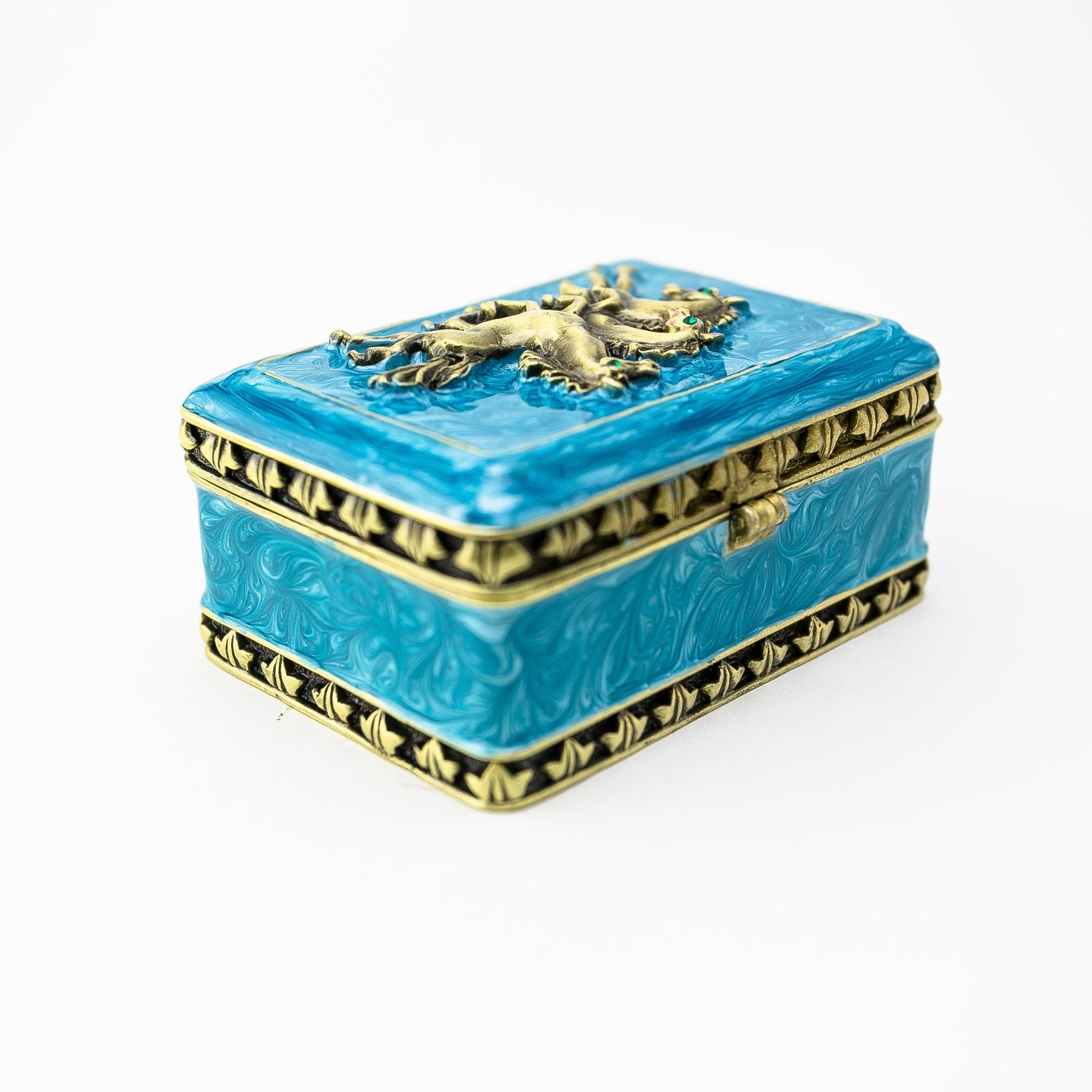 Keren Kopal Turquoise Decorated Trinket Box with Horses