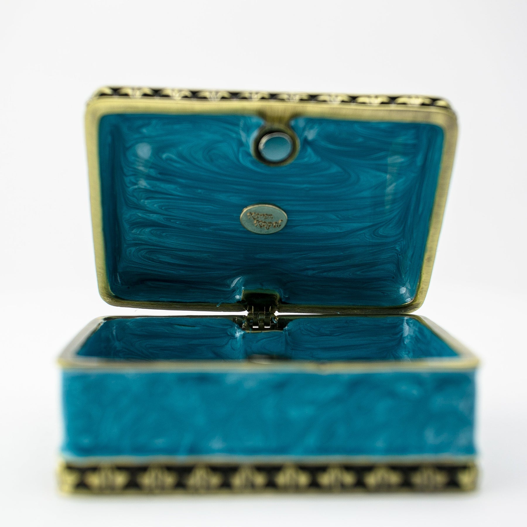 Keren Kopal Turquoise Decorated Trinket Box with Horses