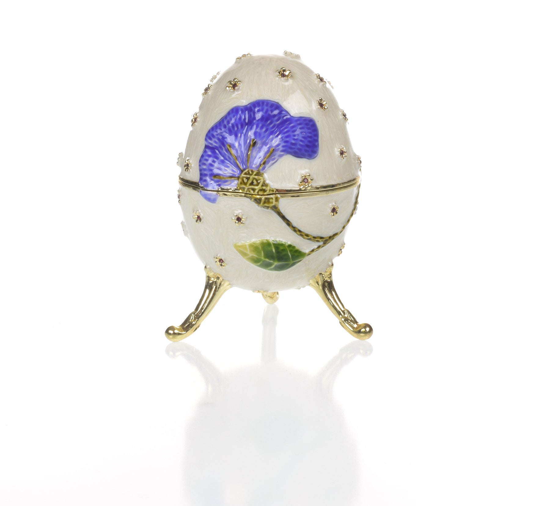Keren Kopal White with Blue flower Music box Fur Elise by Beethoven Faberge Egg