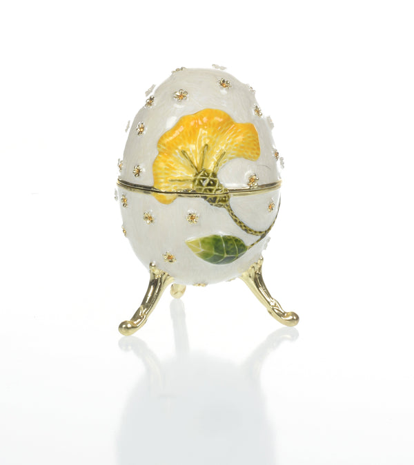 White with Yellow flower Music box Fur Elise by Beethoven Faberge Egg