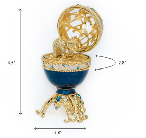 Keren Kopal Golden Blue Faberge Egg with a Golden Elephant