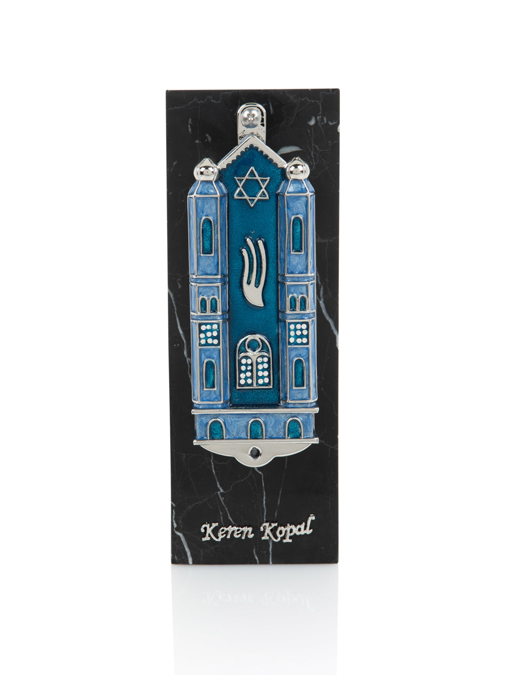 Keren Kopal Blue Holy Ark style Mezuzah
