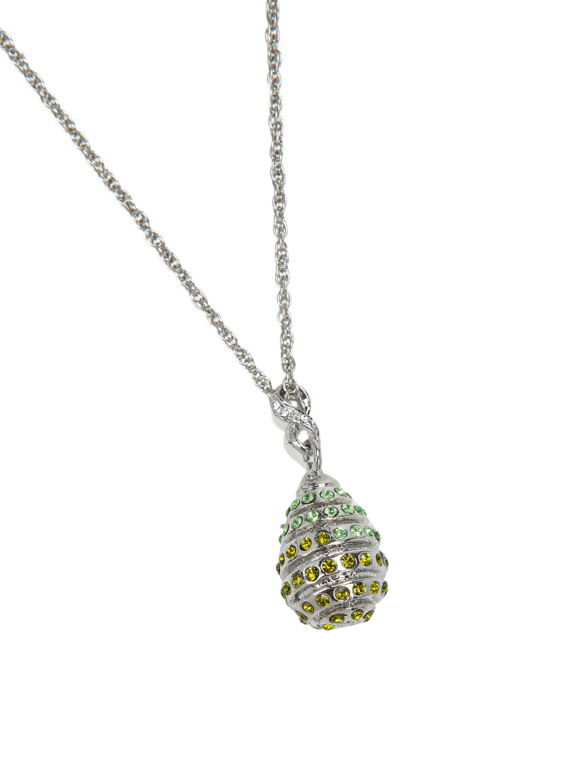 Keren Kopal Silver Egg with Green Crystals Pendant Necklace
