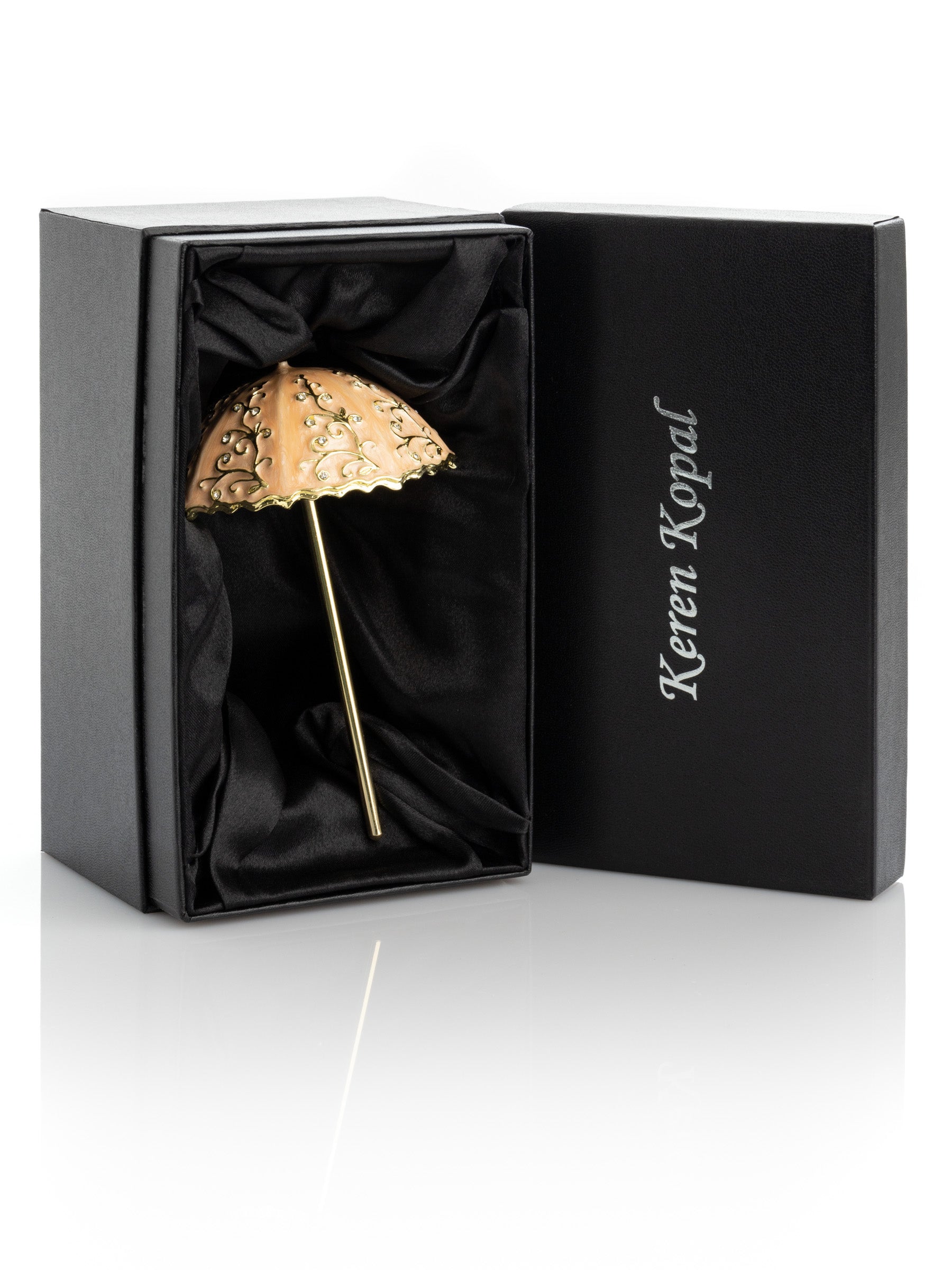 Keren Kopal Pink Umbrella Trinket Box Handmade with Swarovski Crystals