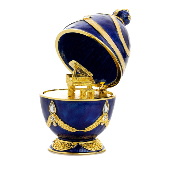 Blue Faberge Egg with Golden Piano Surprise