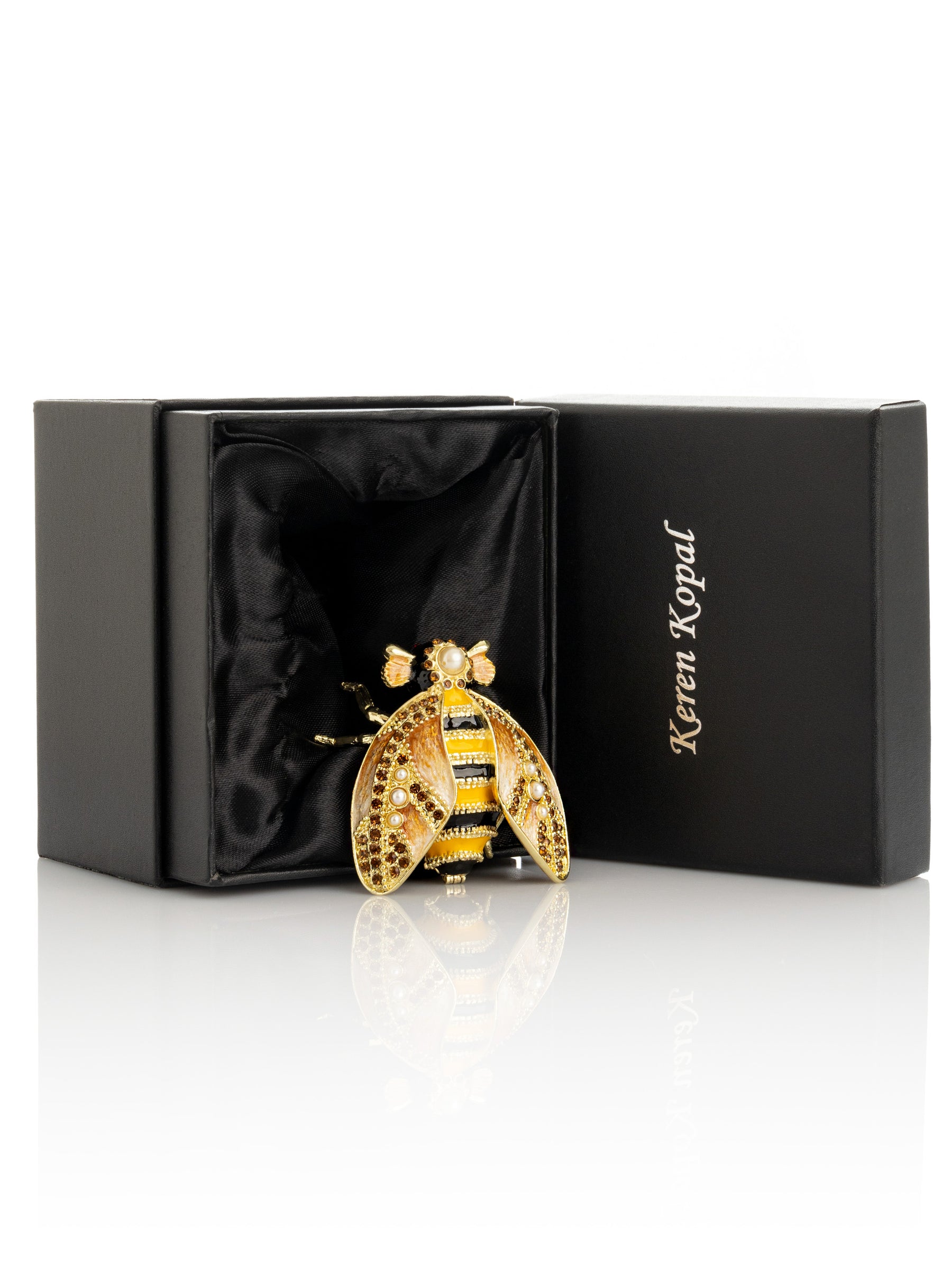 Keren Kopal Gold & Black Enamel Honey Bee Queen Trinket Box