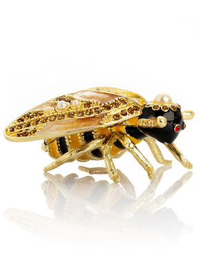 Keren Kopal Gold & Black Enamel Honey Bee Queen Trinket Box