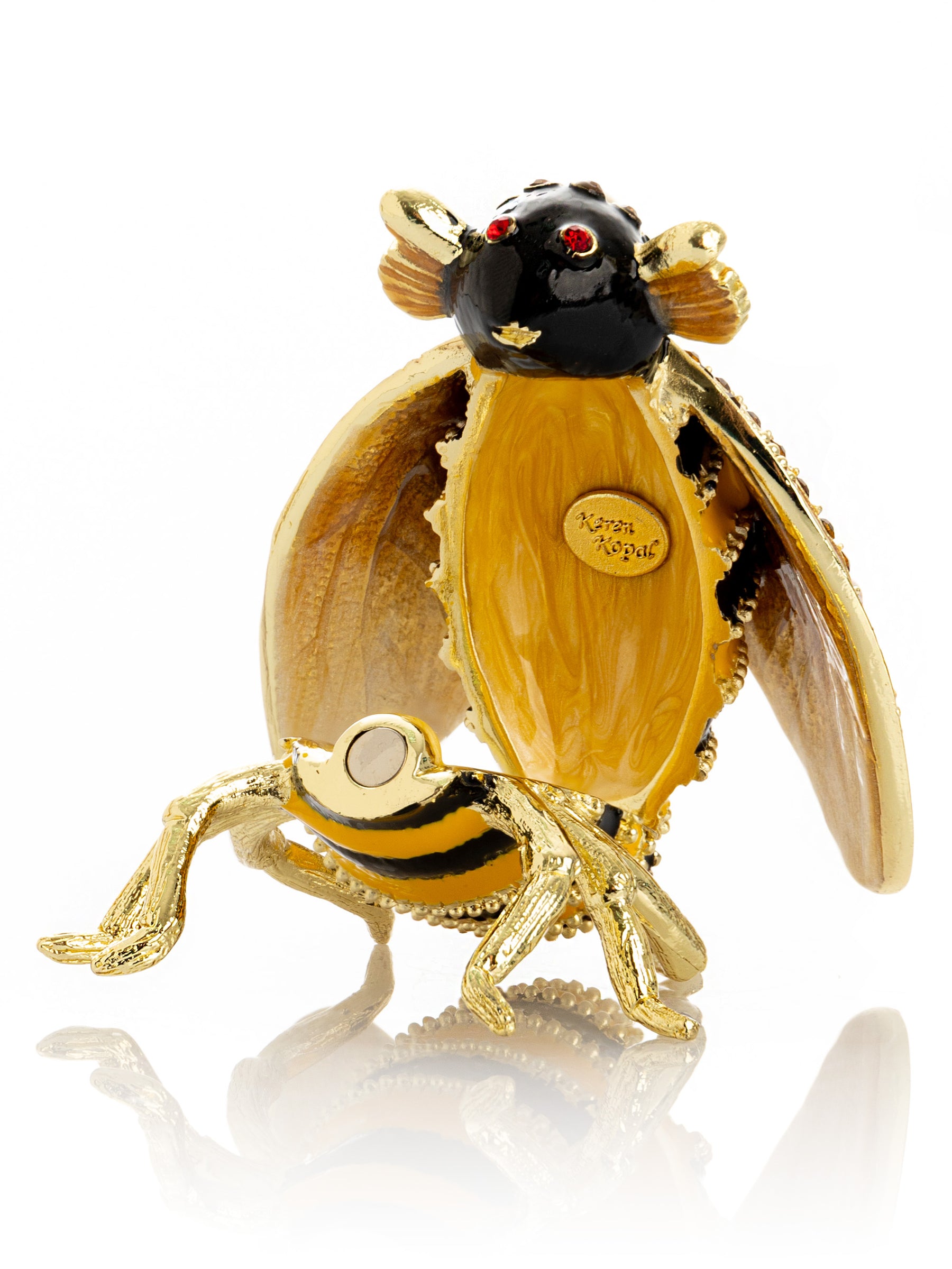 Keren Kopal Gold & Black Enamel Honey Bee Queen Trinket Box