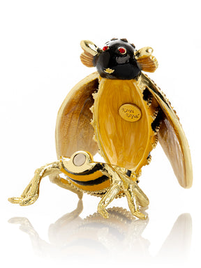 Keren Kopal Gold & Black Enamel Honey Bee Queen Trinket Box