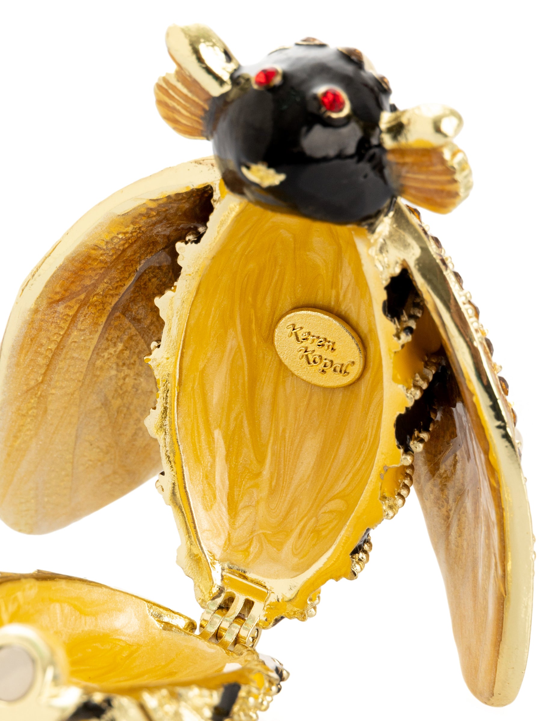 Keren Kopal Gold & Black Enamel Honey Bee Queen Trinket Box