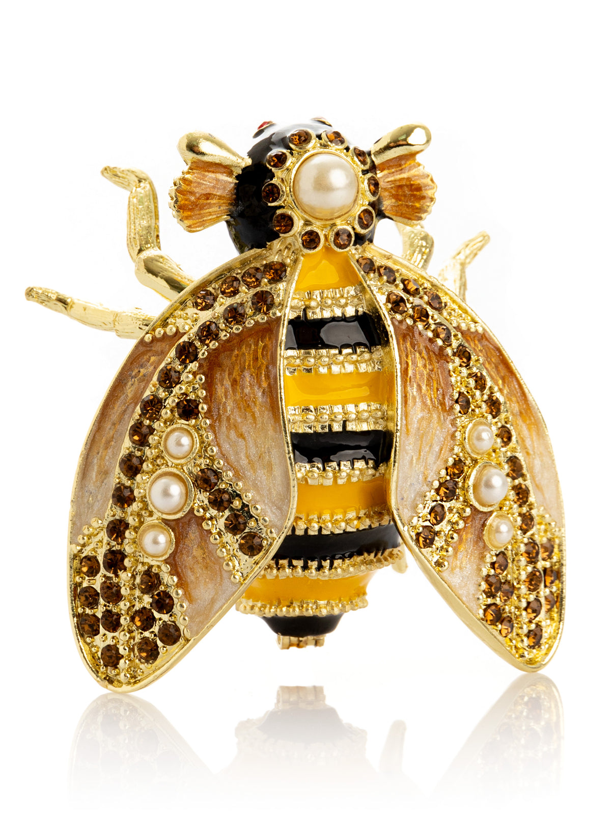 Keren Kopal Gold & Black Enamel Honey Bee Queen Trinket Box