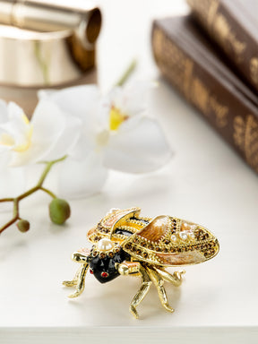 Keren Kopal Gold & Black Enamel Honey Bee Queen Trinket Box