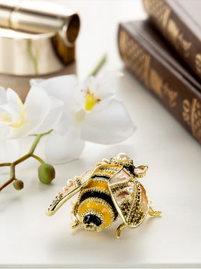 Keren Kopal Gold & Black Enamel Honey Bee Queen Trinket Box