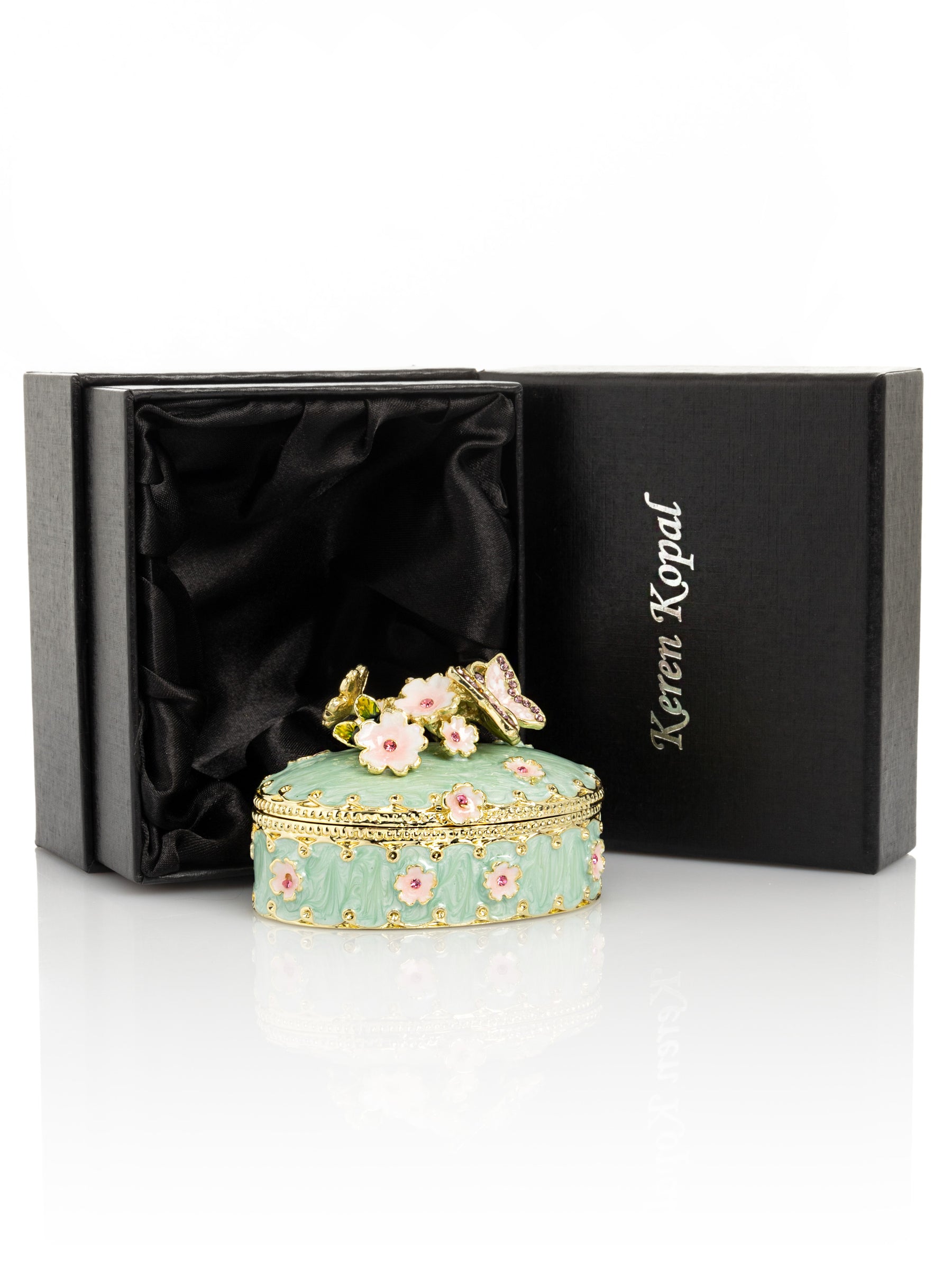 Keren Kopal Green Trinket Box with Flowers