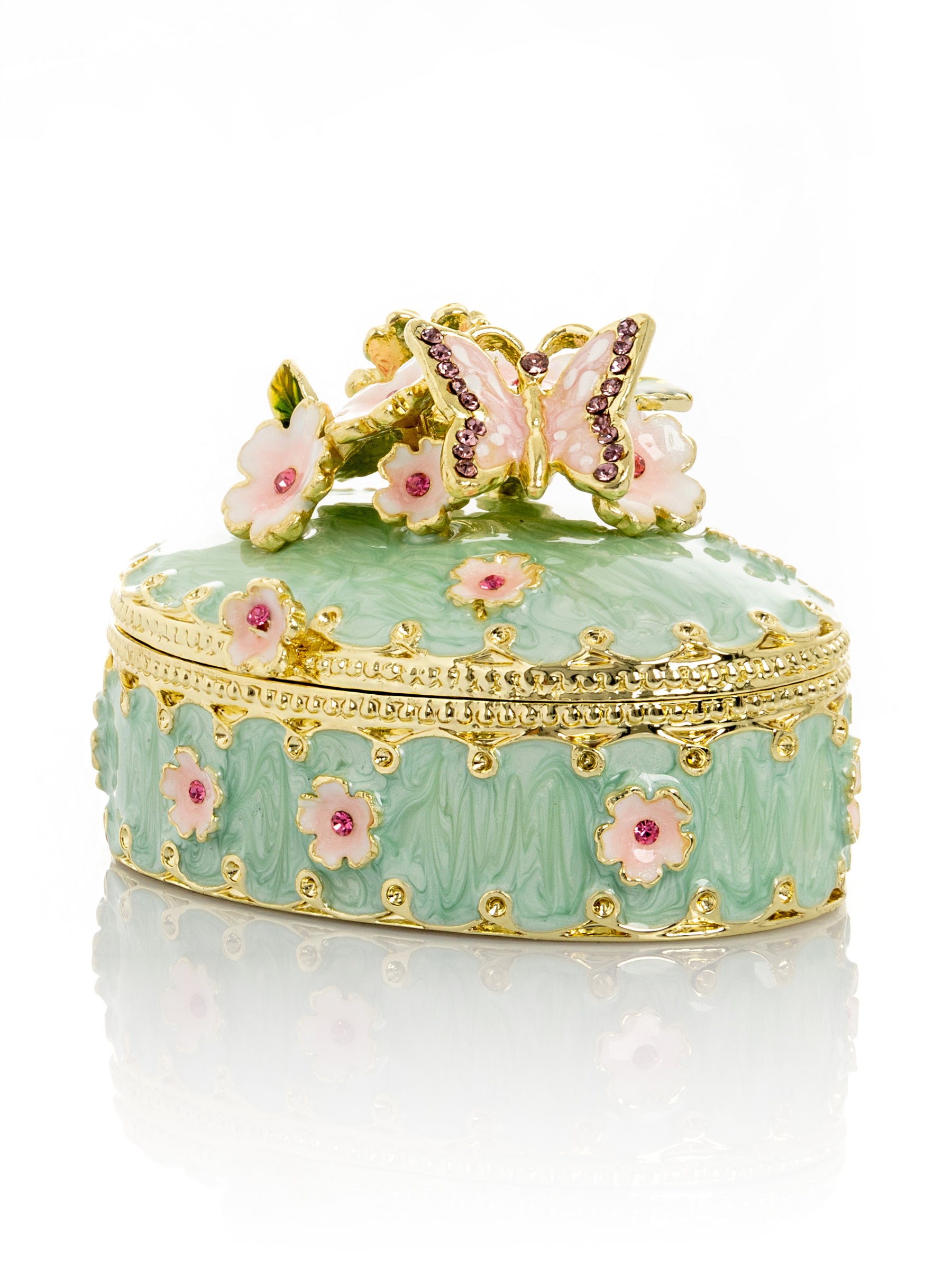Keren Kopal Green Trinket Box with Flowers