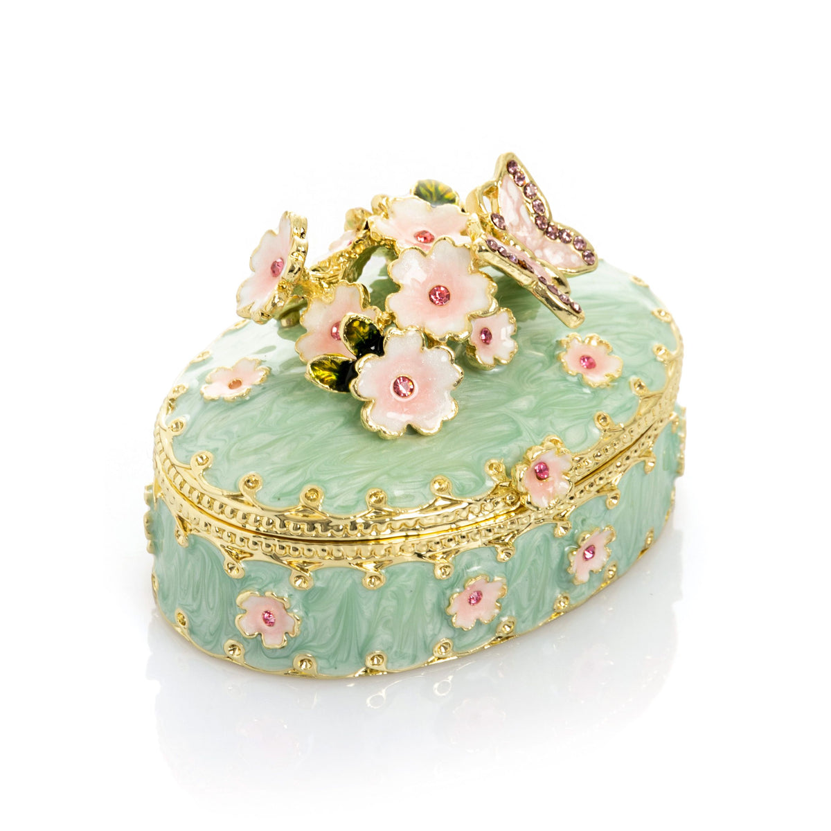 Keren Kopal Green Trinket Box with Flowers