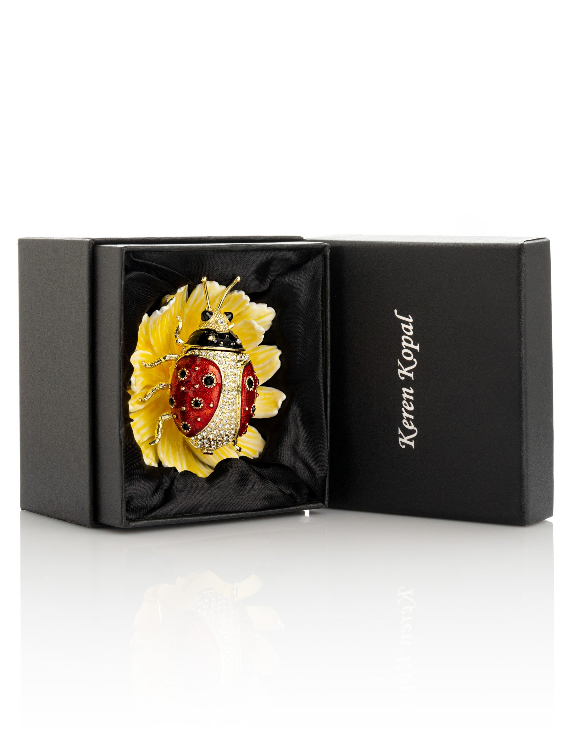 Keren Kopal Ladybug on Flower Jeweled Trinket Box