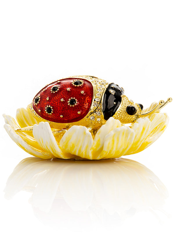 Ladybug on Flower Jeweled Trinket Box