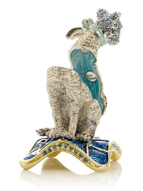 Keren Kopal Elegant Silver Cat Trinket Box with Blue Crystals