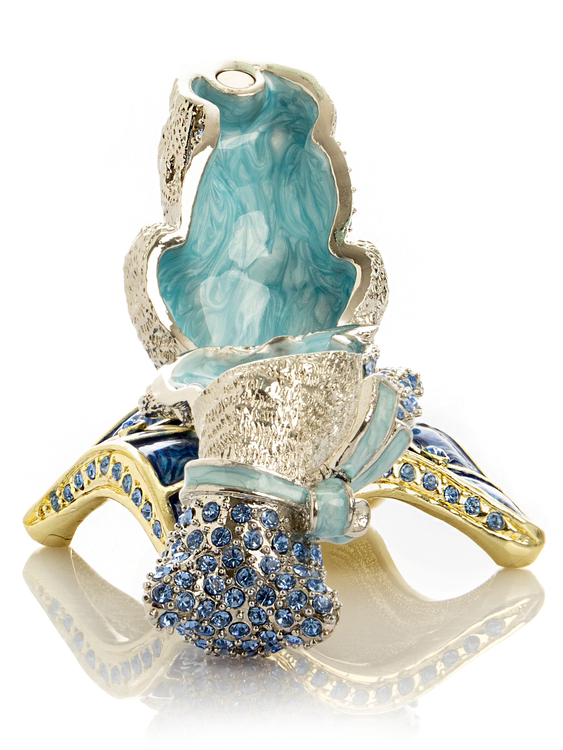 Keren Kopal Elegant Silver Cat Trinket Box with Blue Crystals