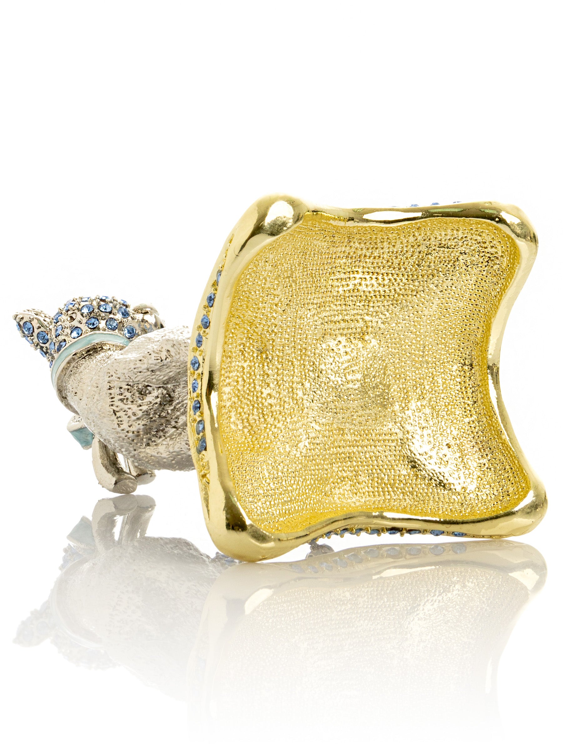 Keren Kopal Elegant Silver Cat Trinket Box with Blue Crystals