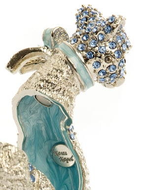 Keren Kopal Elegant Silver Cat Trinket Box with Blue Crystals