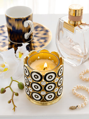 Keren Kopal Golden Decorated Candle Holder with Circles Pattern