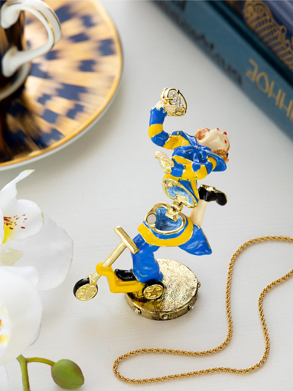 Playful Circus Clown Riding a Scooter Trinket Box