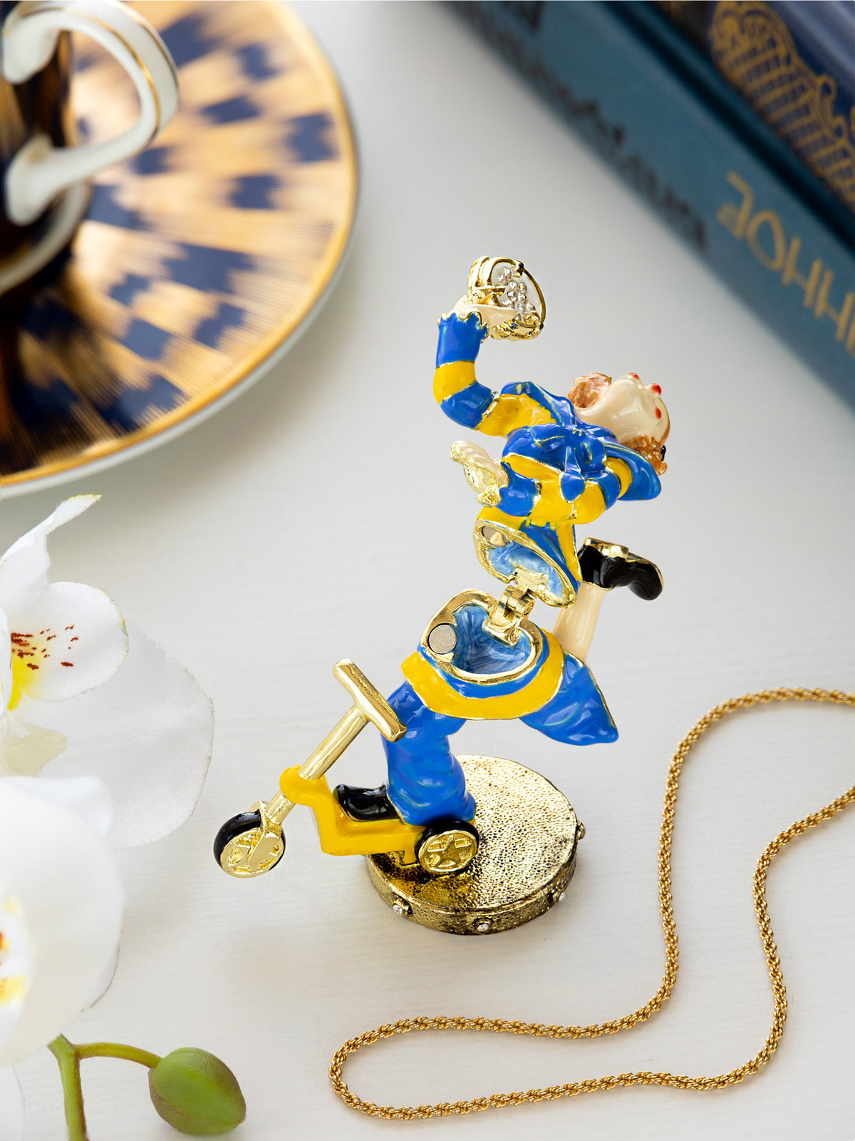 Keren Kopal Playful Circus Clown Riding a Scooter Trinket Box