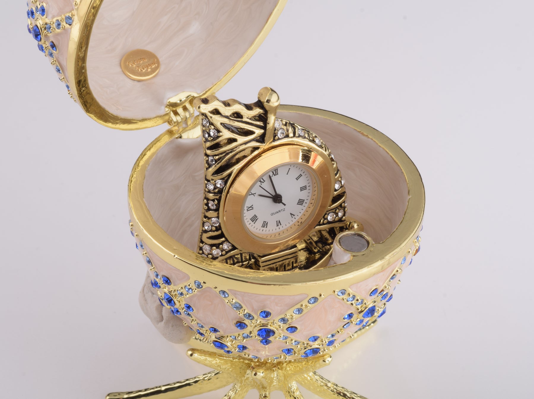 Keren Kopal Pink Faberge Egg with Clock Inside