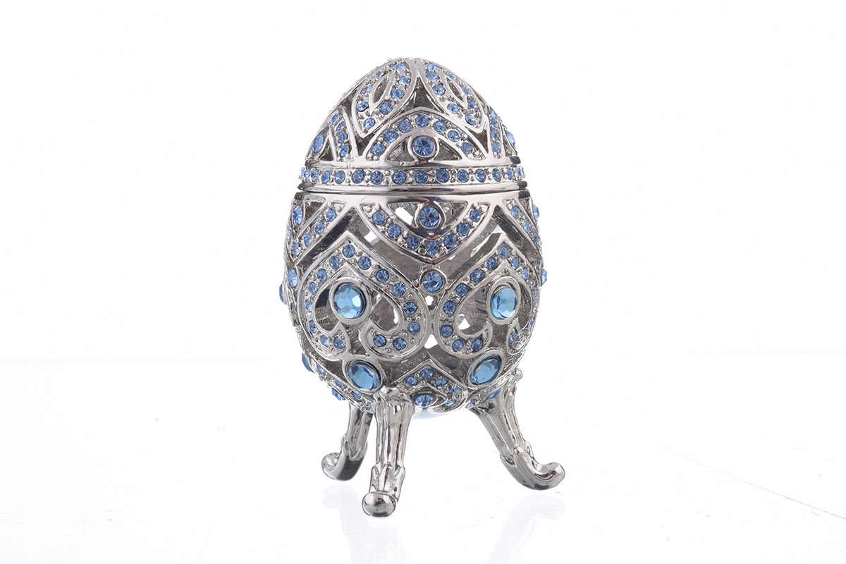 Keren Kopal Silver Faberge Egg with Blue Crystals