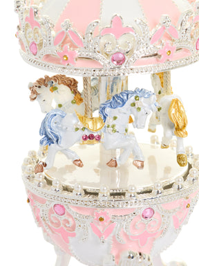 Keren Kopal Pink Faberge Egg with Wind up Horse Carousel