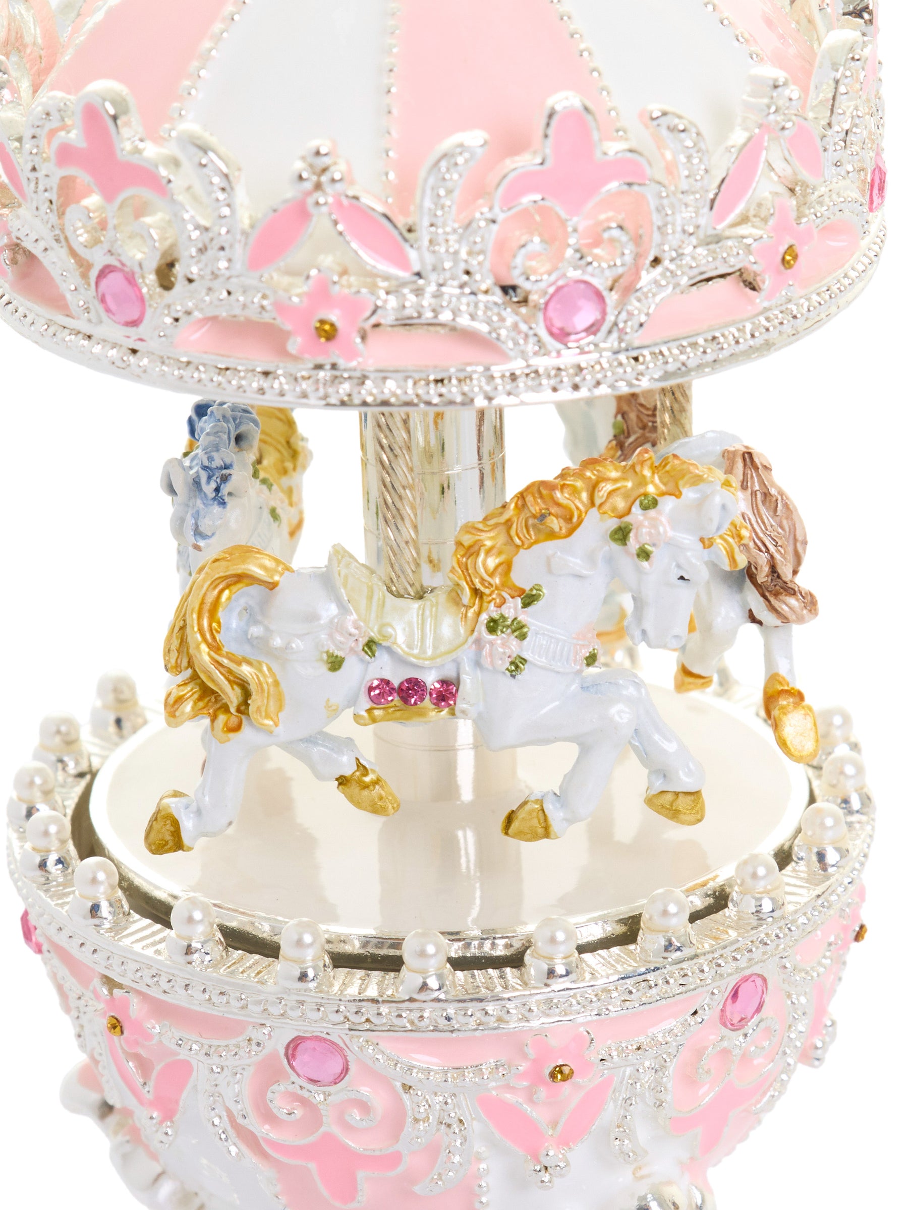 Pink Faberge Egg with Wind up Horse Carousel