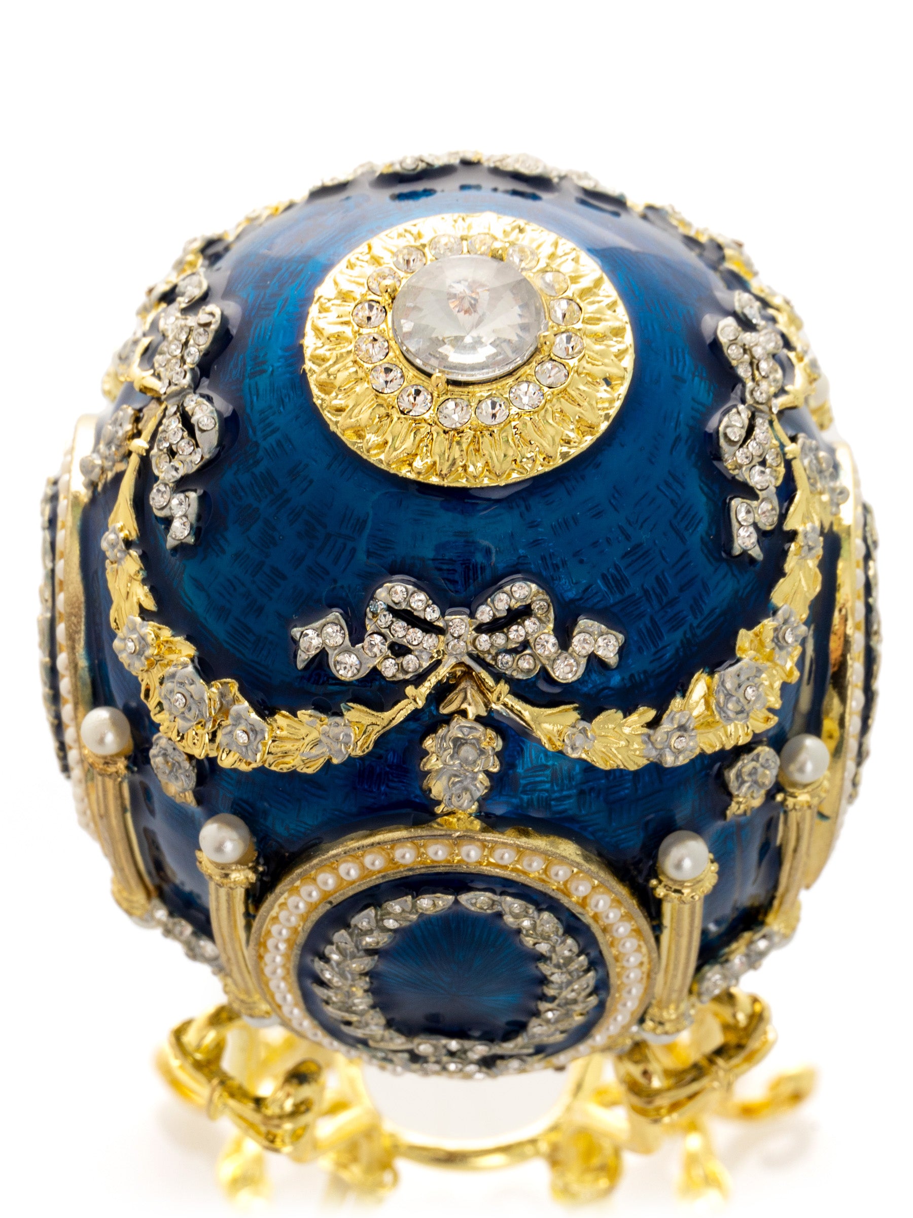 Blue Faberge Egg with Swan Inside