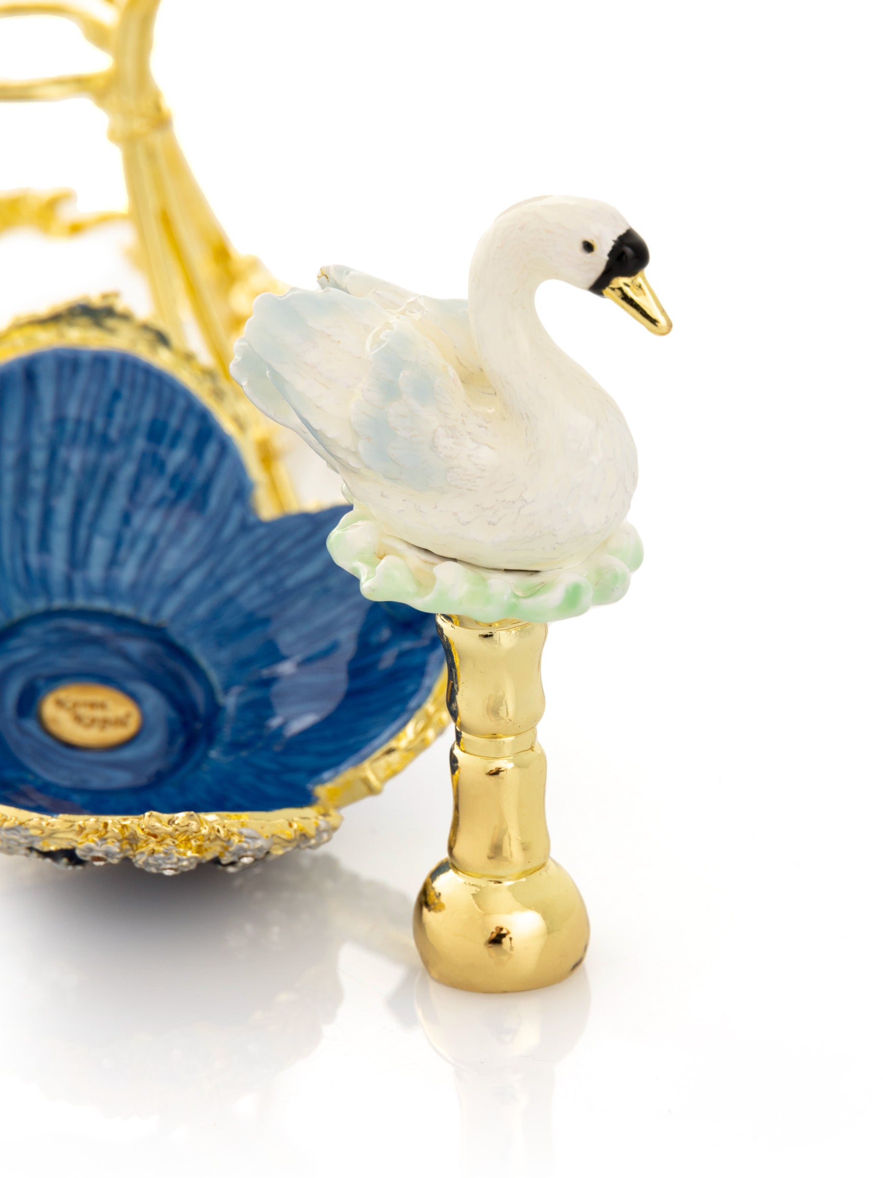 Blue Faberge Egg with Swan Inside