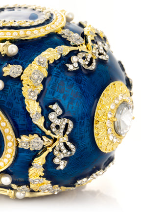 Blue Faberge Egg with Swan Inside