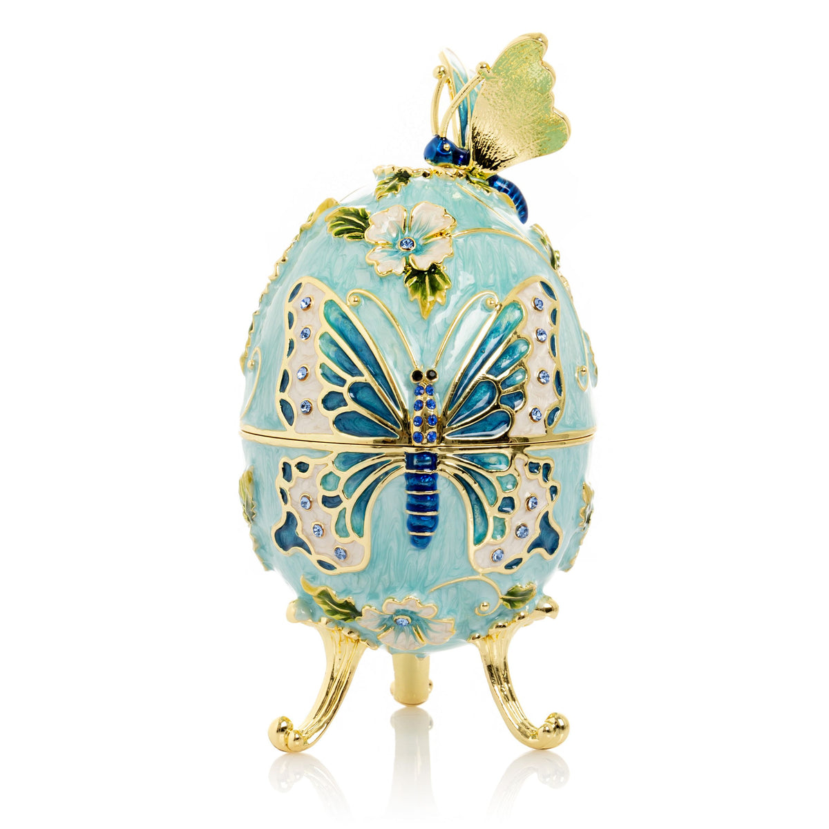 Keren Kopal Turquoise Faberge Egg with Flowers and Butterfly