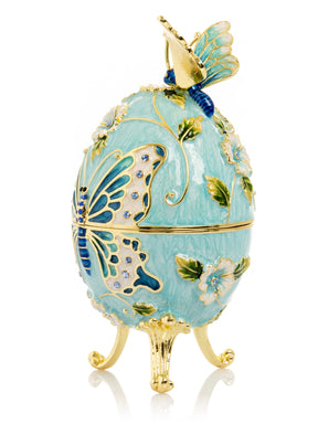 Keren Kopal Turquoise Faberge Egg with Flowers and Butterfly