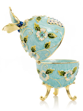 Keren Kopal Turquoise Faberge Egg with Flowers and Butterfly